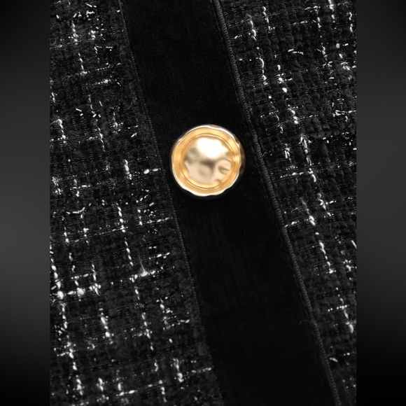 Tweed Round Neckline Solid Metallic Button Mini Dress - Picture 8 of 10